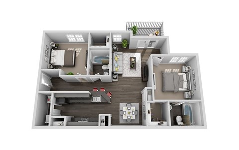 Floor plan for 2 beds, 2 baths, 1059 sqft
